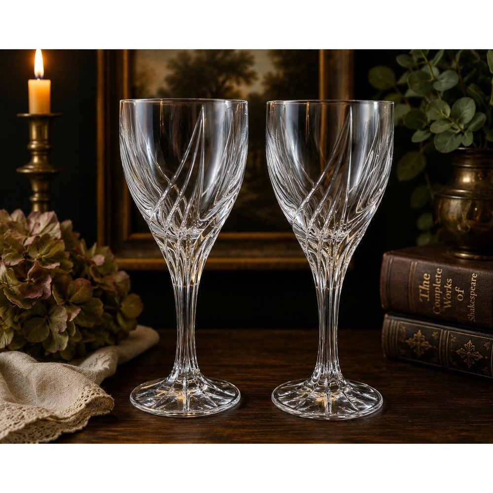 Lenox Debut Wine Glasses Set of 2 Clear Crystal Stemware 7 3/8" Discontinued